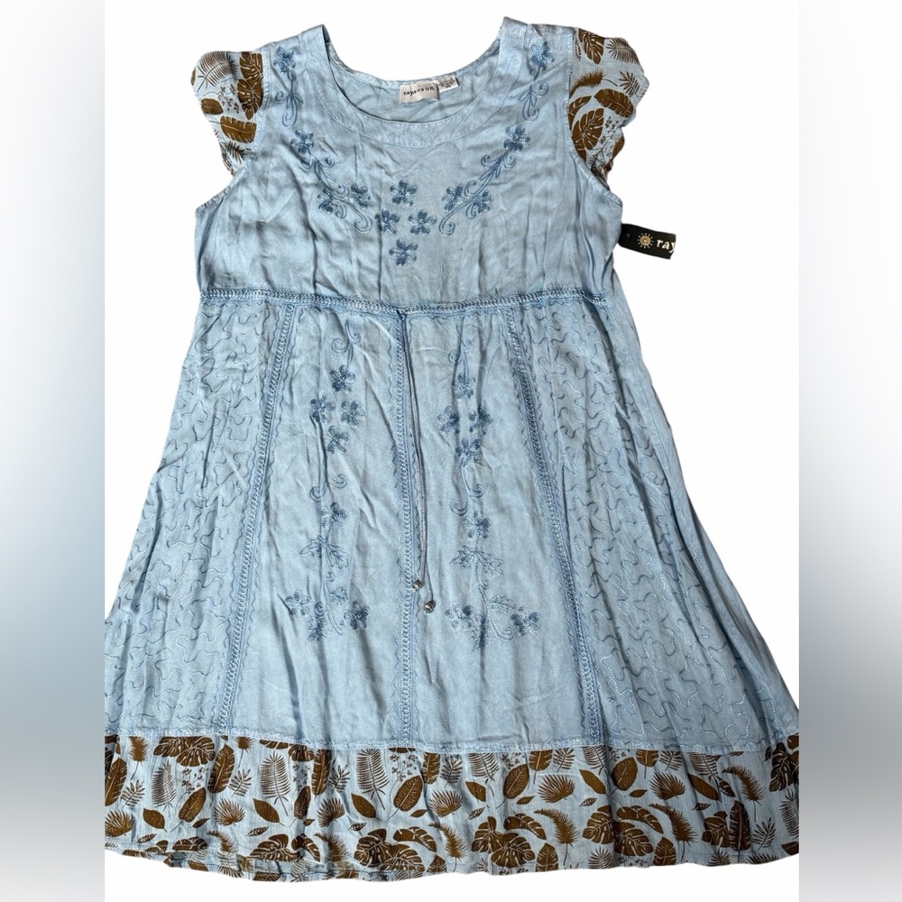 Raya Sun ladies hippie show festival Plus Size embroidered blue dress 3X NEW